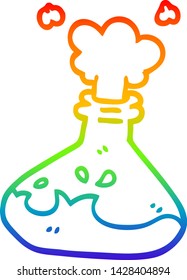 rainbow gradient line drawing of a cartoon science experiment
