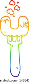 rainbow gradient line drawing of a cartoon sausage on fork