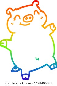 rainbow gradient line drawing of a cartoon pig