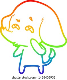 rainbow gradient line drawing of a cartoon elephant remembering