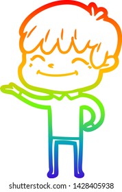 rainbow gradient line drawing of a cartoon happy boy