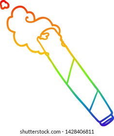 rainbow gradient line drawing of a cartoon smoking joint