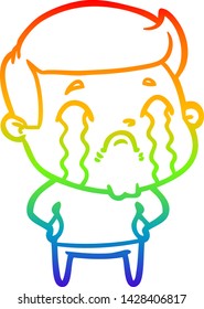 dibujo de una línea de gradiente de arco iris de un hombre de dibujos animados llorando