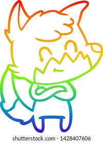 rainbow gradient line drawing of a cartoon friendly fox