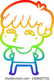 dibujo de una línea de gradiente de arcoiris de un hombre curioso de dibujos animados