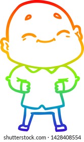 rainbow gradient line drawing of a cartoon happy bald man