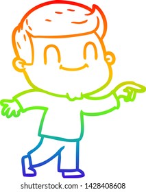 rainbow gradient line drawing of a cartoon friendly man