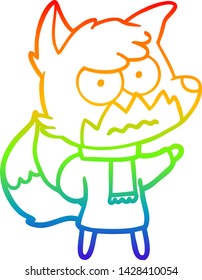 rainbow gradient line drawing of a cartoon annoyed fox