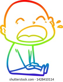 rainbow gradient line drawing of a cartoon shouting bald man