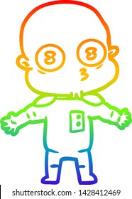 rainbow gradient line drawing of a cartoon weird bald spaceman