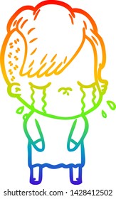 Regenbogen-Farbverlauf-Zeichnung eines Cartoon weinenden Mädchens