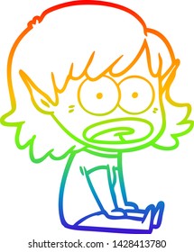 rainbow gradient line drawing of a cartoon shocked elf girl