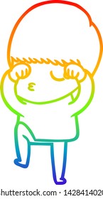 dibujo de una línea de gradiente de arco iris de un niño tranquilo de caricatura