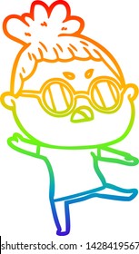rainbow gradient line drawing of a cartoon annoyed woman