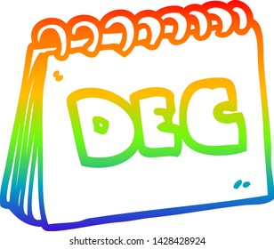 Regenbogengradientenzeichnung eines Cartoon-Kalenders mit Monat Dezember
