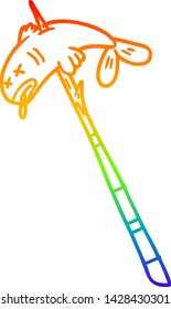 rainbow gradient line drawing of a cartoon fish speared