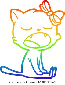 Regenbogengradientenzeichnung einer Cartoon-Gähnen-Katze