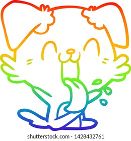 Regenbogen-Farbverlauf-Zeichnung eines Cartoon-Panting-Hundes sitzend