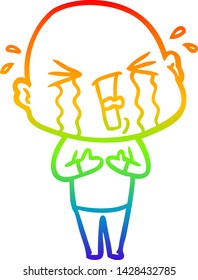 dibujo de una línea de gradiente de arco iris de un hombre calvo llorando