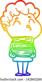 rainbow gradient line drawing of a cartoon man pouting