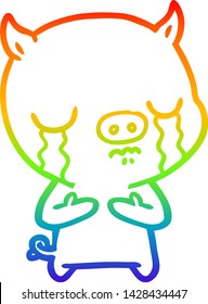 rainbow gradient line drawing of a cartoon pig crying