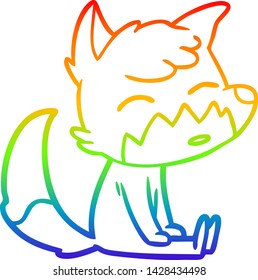 rainbow gradient line drawing of a cartoon fox sitting