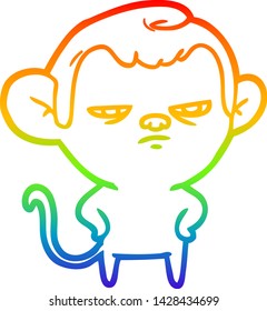 rainbow gradient line drawing of a cartoon monkey