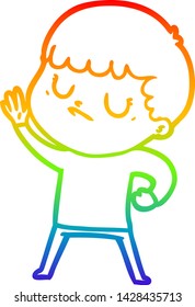 rainbow gradient line drawing of a cartoon grumpy boy