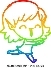 rainbow gradient line drawing of a cartoon elf girl