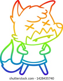 rainbow gradient line drawing of a cartoon dead fox