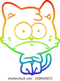 rainbow gradient line drawing of a cartoon nervous cat
