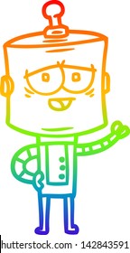 rainbow gradient line drawing of a cartoon robot