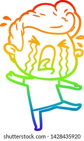 rainbow gradient line drawing of a cartoon crying man