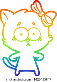 rainbow gradient line drawing of a cartoon cat