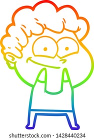 dibujo de una línea de gradiente de arco iris de un hombre feliz con dibujos animados