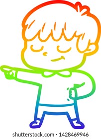 dibujo de una línea de gradiente de arco iris de un niño feliz con dibujos animados