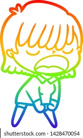 rainbow gradient line drawing of a cartoon woman talking loudly