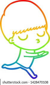 Regenbogen-Farbverlauf-Zeichnung eines Cartoon-ruhigen Jungen