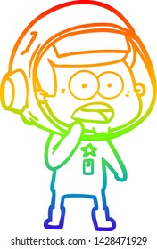 rainbow gradient line drawing of a cartoon surprised astronaut