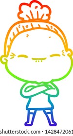 rainbow gradient line drawing of a cartoon peaceful old woman