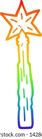 rainbow gradient line drawing of a cartoon magic wand