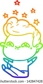 rainbow gradient line drawing of a cartoon excited man