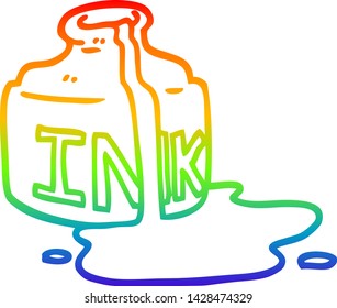 Rainbow Gradient Line Drawing Of A Cartoon Spilled Ink Bottle