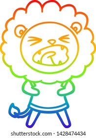 rainbow gradient line drawing of a cartoon lion