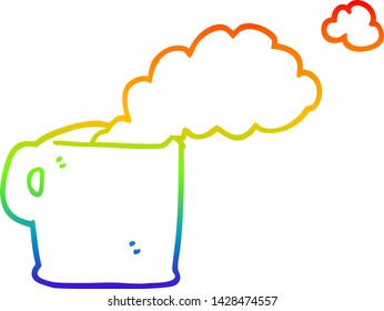 rainbow gradient line drawing of a cartoon hot coffee
