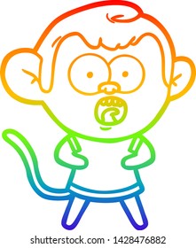 rainbow gradient line drawing of a cartoon shocked monkey