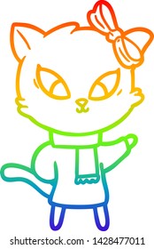dibujo de una línea de gradiente de arco iris de un gato de dibujos animados