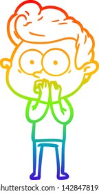 rainbow gradient line drawing of a cartoon staring man