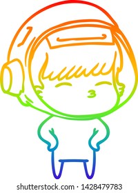 rainbow gradient line drawing of a cartoon curious astronaut