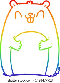 rainbow gradient line drawing of a cartoon happy gopher